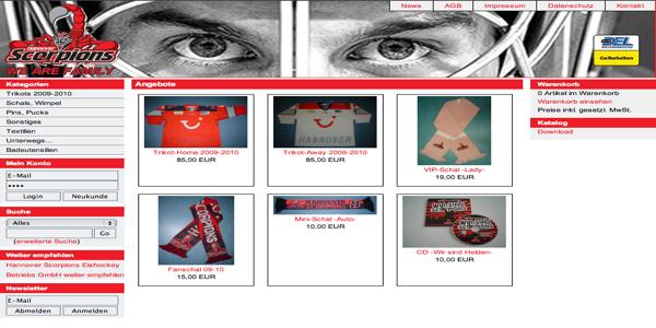 Online Shop der Hannover Scorpions